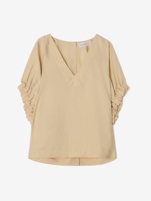 Rouched v-neck top sand