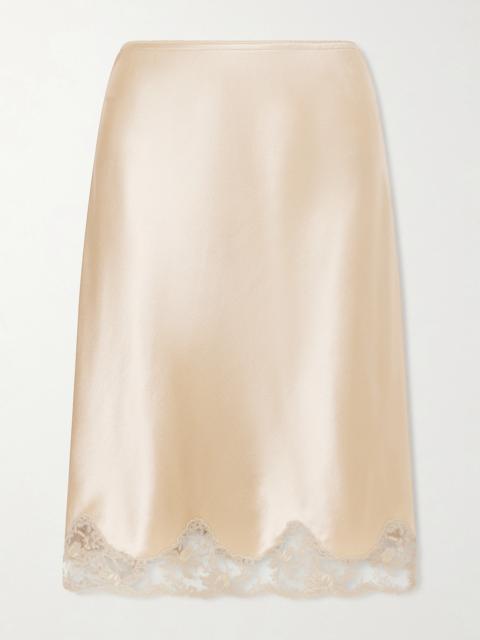 Lace-trimmed Silk-satin Skirt