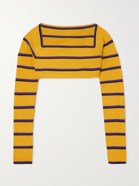 Cropped Open-back Silk-trimmed Striped Wool Sweater