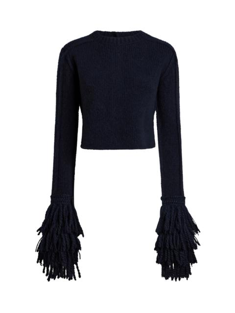 Fringed Wool-Blend Sweater navy