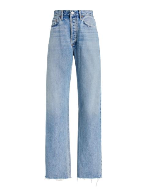 Lana Rigid Mid-Rise Straight-Leg Jeans light wash