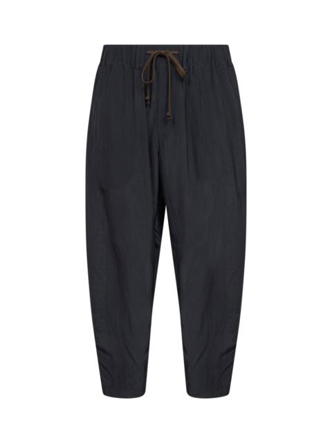 Navy blue viscose pajama-style trousers