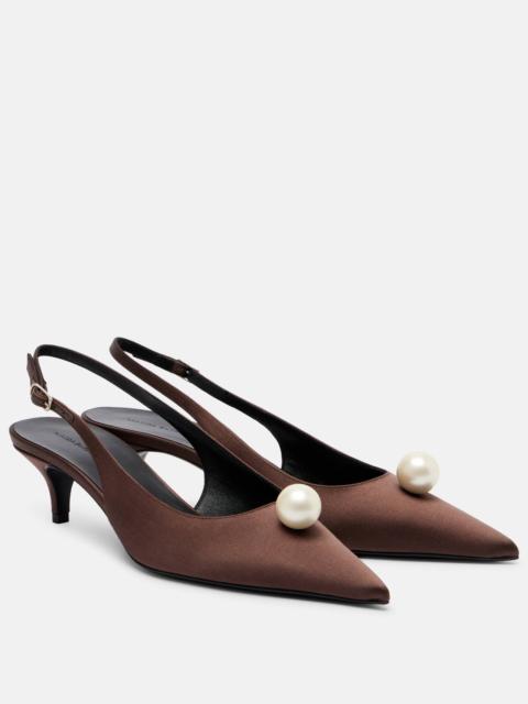 Embellished satin slingback pumps