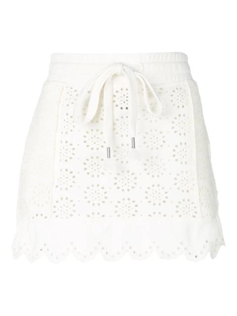 scalloped drawstring mini skirt