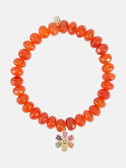 Daisy 14kt gold and carnelian beaded bracelet