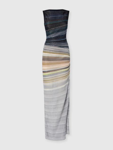 Long boat-neck dress in striped knit
