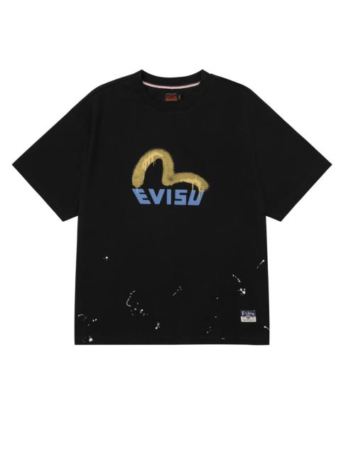 Graffiti-Style Seagull and Logo Print Relax Fit T-Shirt