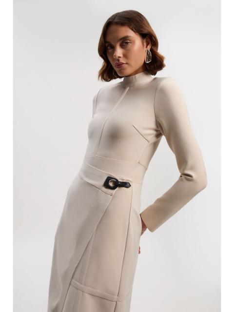 Tall Figure Form Bandage Asymmetric Long Sleeve Knit Midi Dress