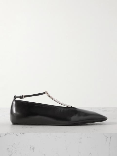 Crystal-embellished Leather Ballet Flats