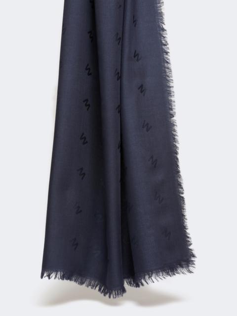 Jacquard-knit wool and silk shawl - MIDNIGHTBLUE