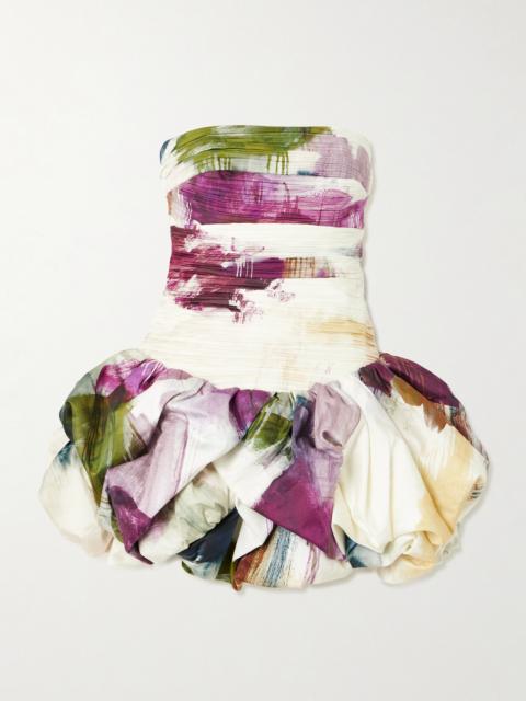 Violette Strapless Ruched Floral-print Cotton Mini Dress