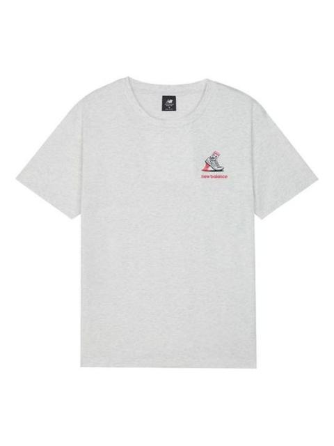 New Balance Logo Embroidered Round Neck Short Sleeve Gray T-Shirt AMT13573-SAH