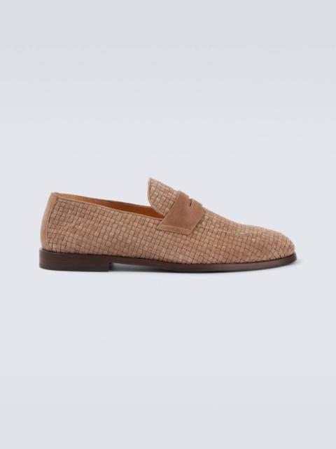 Woven suede penny loafers