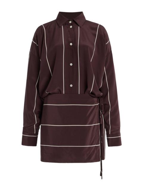 Orta Striped Silk Mini Wrap Shirt Dress brown