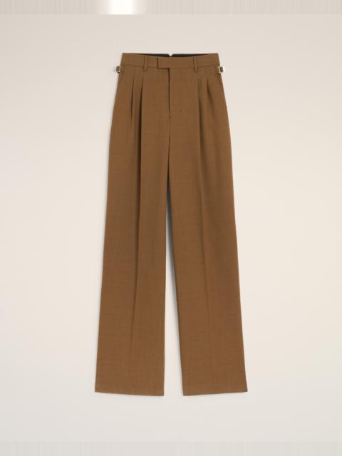 BROWN WOOL HIGH WAIST TABS WIDE TROUSERS
