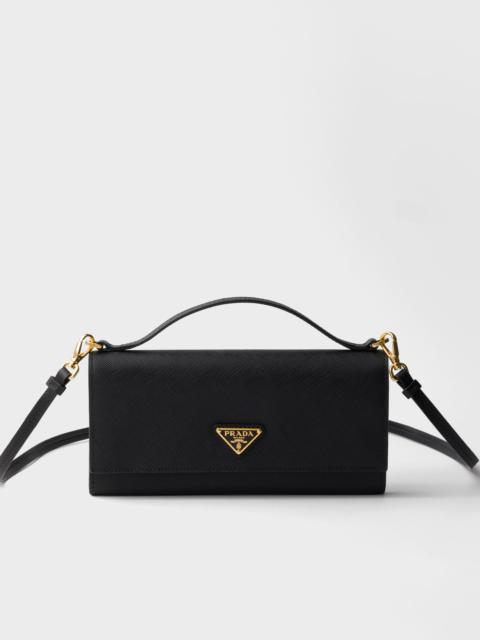 Saffiano leather wallet with shoulder strap