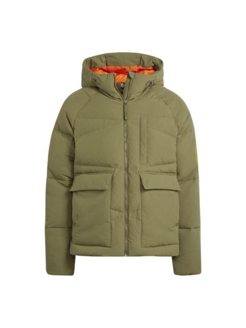 adidas Solid Color Zipper Hooded Down Jacket Men's Green HN9931