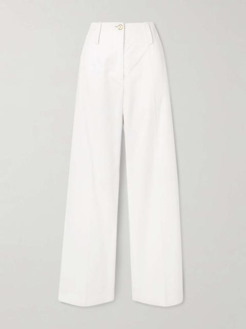 Embroidered cotton-twill straight-leg pants