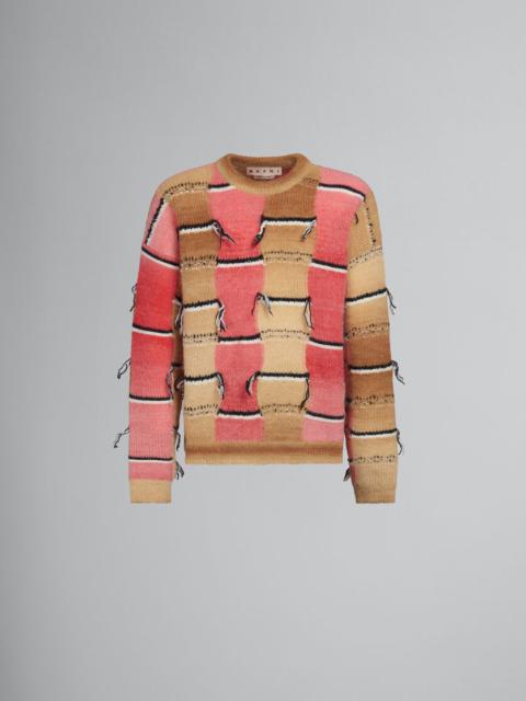 BROWN MOHAIR JUMPER WITH INTARSIA MOTIF