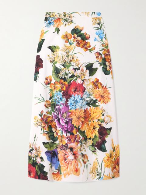 Floral-print Crepon Midi Skirt