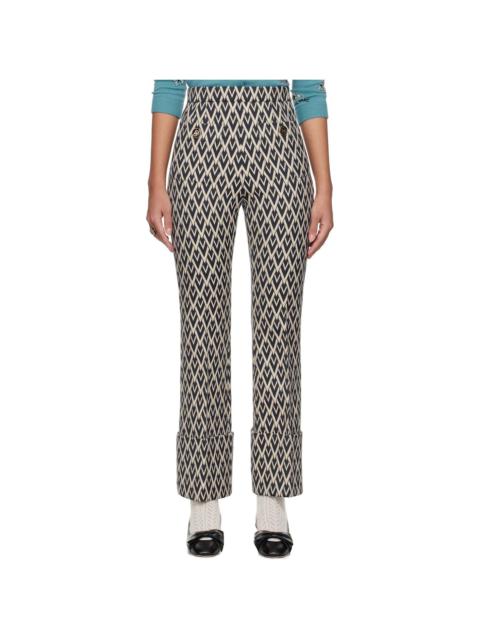 Off-White & Navy Toute 'La V' Jacquard Trousers