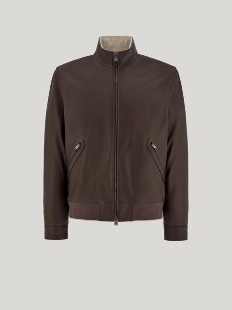 BROWN LAMBSKIN NAPPA LEATHER BLOUSON WITH STAND-UP COLLAR
