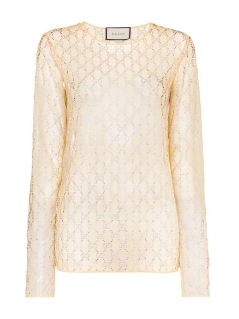 GG crystal tulle long sleeve top