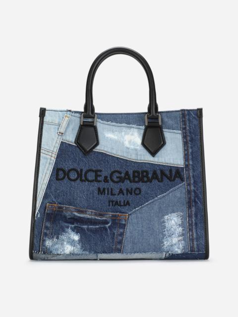 Denim patchwork Edge shopper with logo
