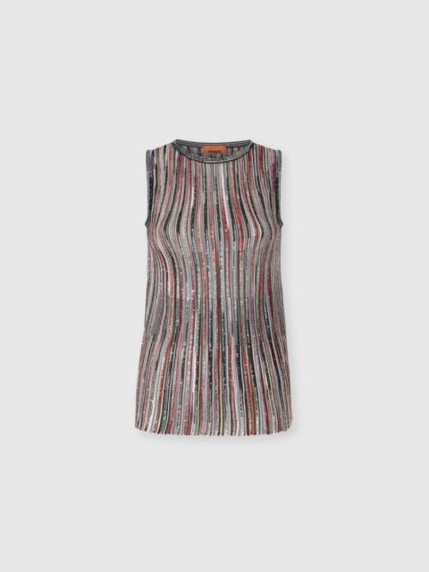 Ribbed Mixed Viscose Sleeveless Top with Sequins
