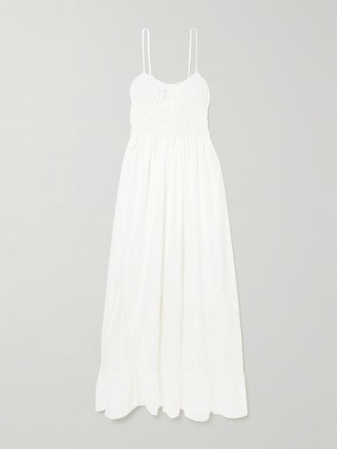 Meline Lace-trimmed Pintucked Shirred Cotton-voile Maxi Dress