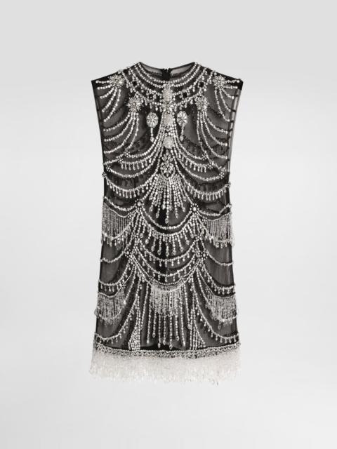 Short tulle dress with chandelier embroidery