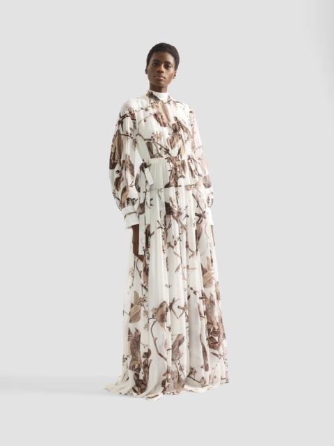 PRINTED SILK VOILE LONG SLEEVE GOWN