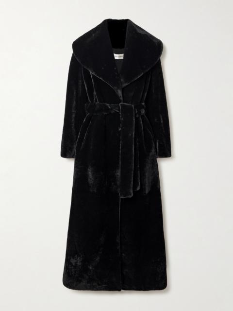 Giovanna belted shearling coat Black