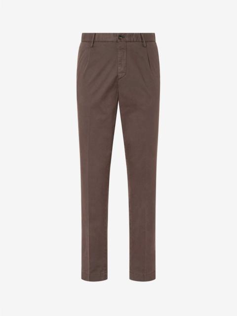 Brown garment-dyed stretch cotton satin trousers