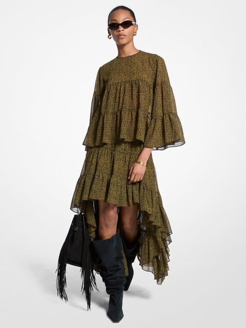 Paisley Print Georgette High-Low Tiered Skirt