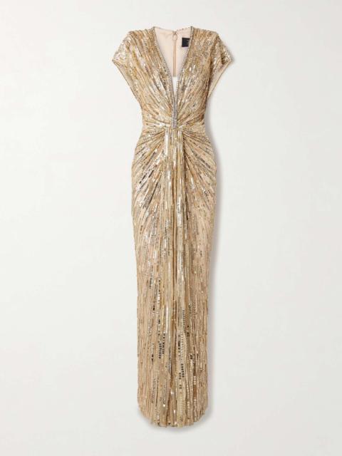 Zola draped embellished tulle gown Gold