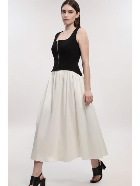 Petite Compact Stretch Cotton Mix Tailored Full Skirted Midi Dress