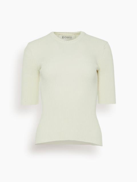 Ribbed Knitted Short Sleeve Top in Off White