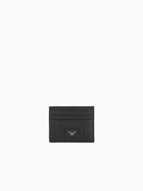 LEATHER CARD HOLDER WITH ALL-OVER EMBOSSED EAGLE