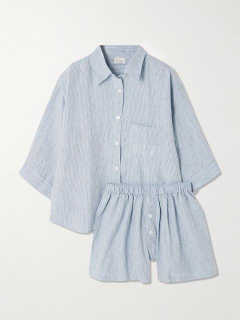 The 03 Striped Washed-linen Shirt And Shorts Set