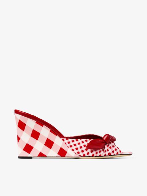 Livi Wedge 85
Ruby Red Mix Mixed Gingham Cotton Mule Wedges with Gingham Bow