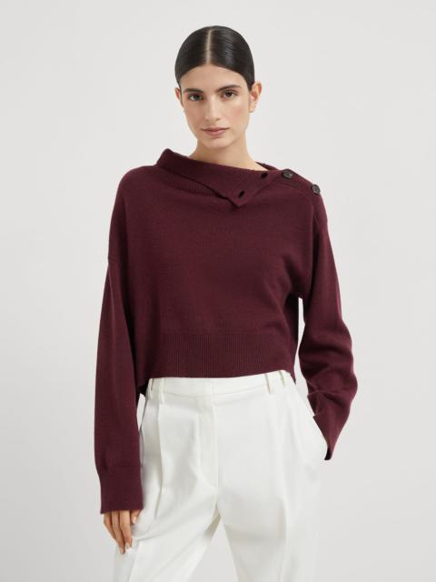 Cashmere cropped turtleneck sweater with shiny detail