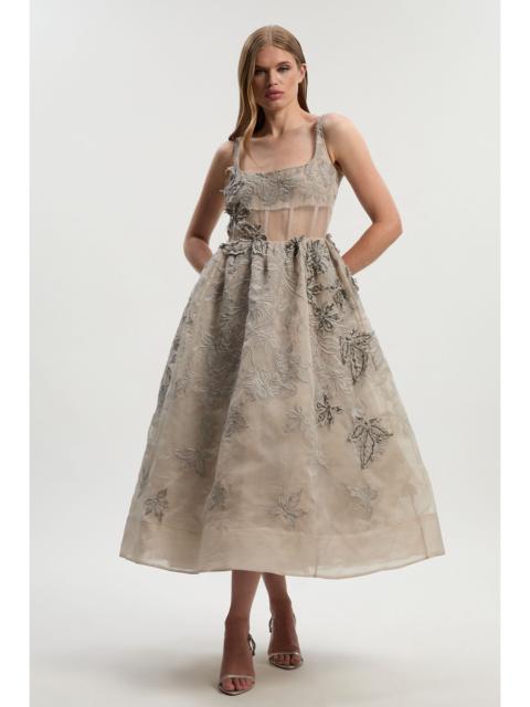 Archive Embroidered Applique Organdie Woven Prom Dress