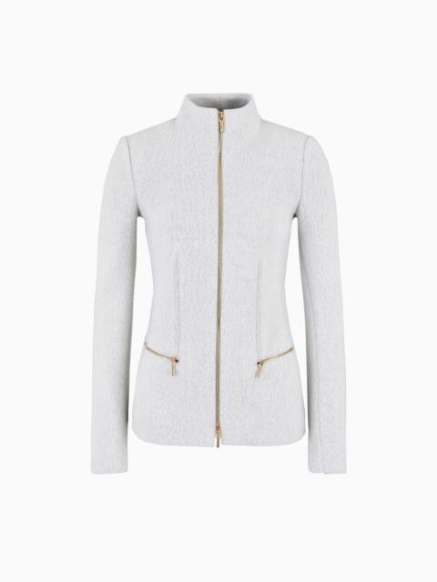 Cotton, wool and cashmere double cloth zipped jacket