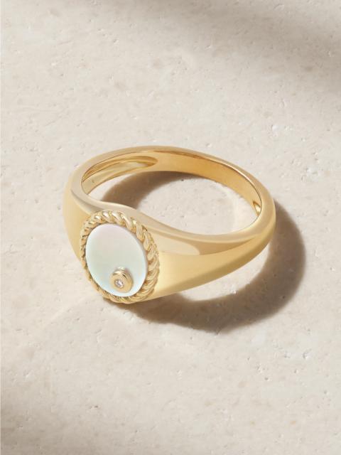 9-karat Gold, Mother-of-pearl And Diamond Signet Ring