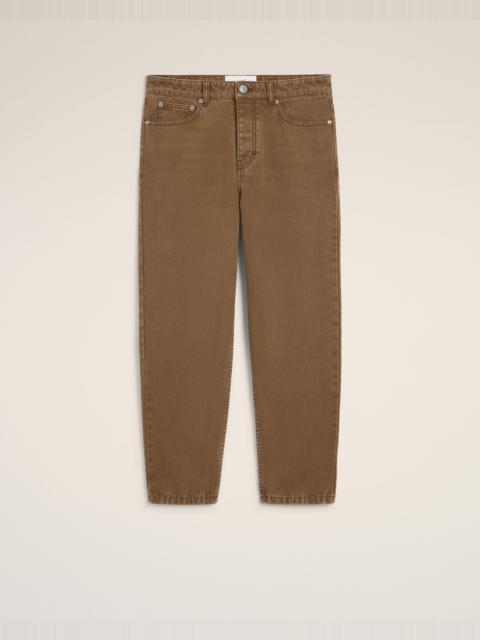 BROWN COTTON TAPERED FIT JEANS