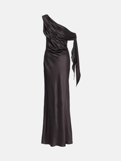 Draped one-shoulder silk satin gown