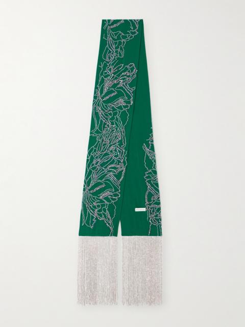 Fringed Crystal-embellished Silk Scarf