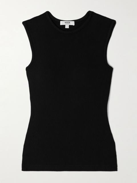 Binx ribbed stretch-Lyocell and organic cotton-blend tank Black