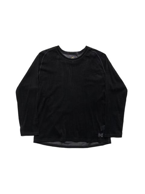L/S U Neck Tee Flocked Stripe Lace - Black
